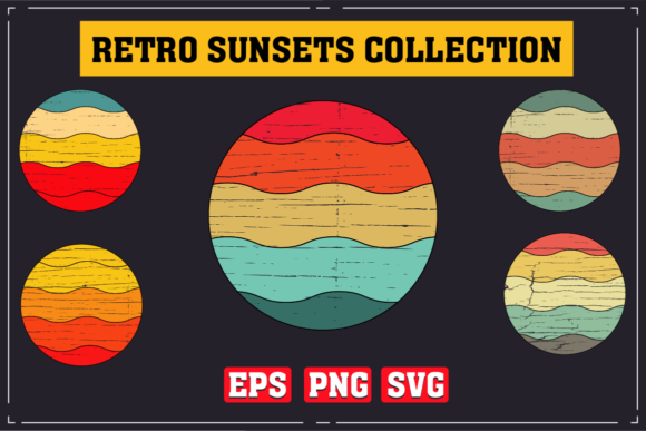 10 Retro Sunsets Collection with Grunge