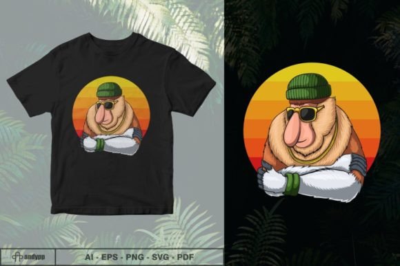 Proboscis Monkey Cool Retro Sunset