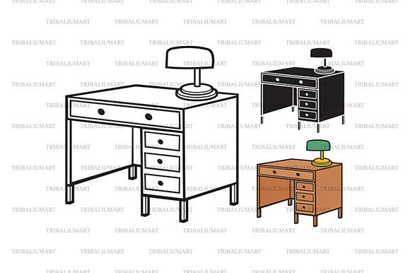 Retro Office Desk Embroidery Design