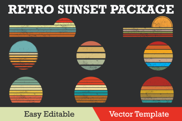 Retro Sunset Collection Grunge Vector