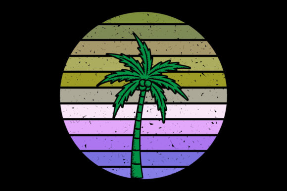 Retro Sunset Palm Tree, Christmas Lights