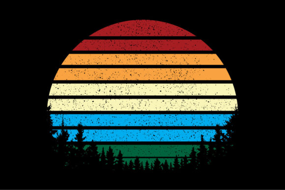 Retro Sunset Vintage Forest Clipart