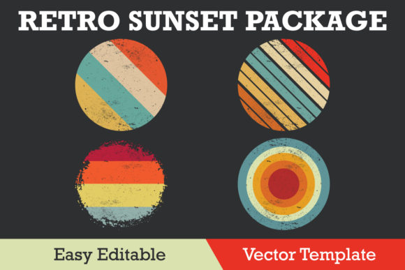 Retro Sunset with Grunge Package Vector