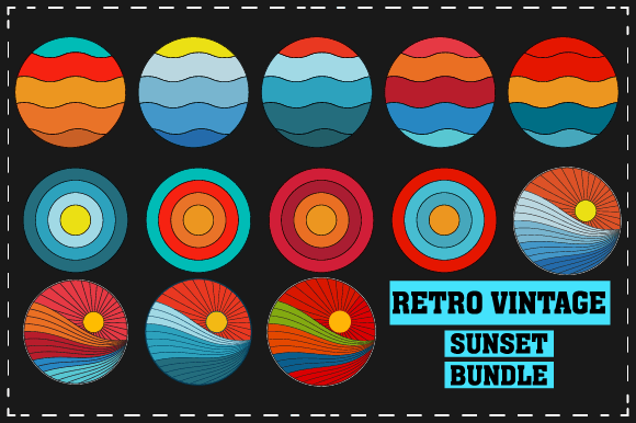 Retro Vintage Sunset Bundle Graphic