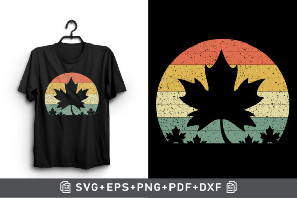 Retro Vintage Sunset Maple Leaf Clipart