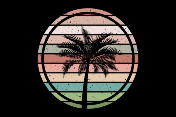 Retro Vintage Sunset Palm Tree, Interior