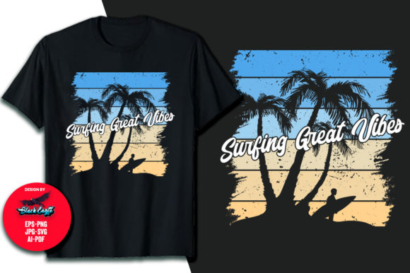 Surfing Great Vibes Brush Retro Vintage