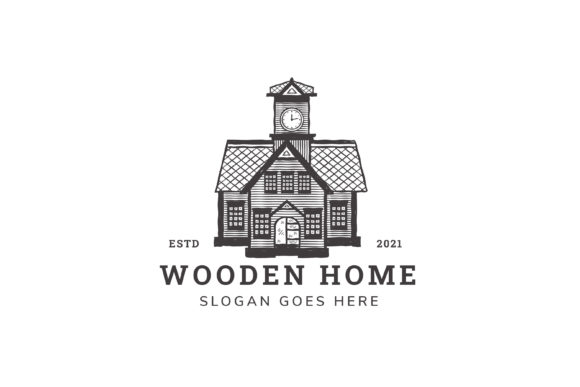 Wooden Home Logo Retro Style